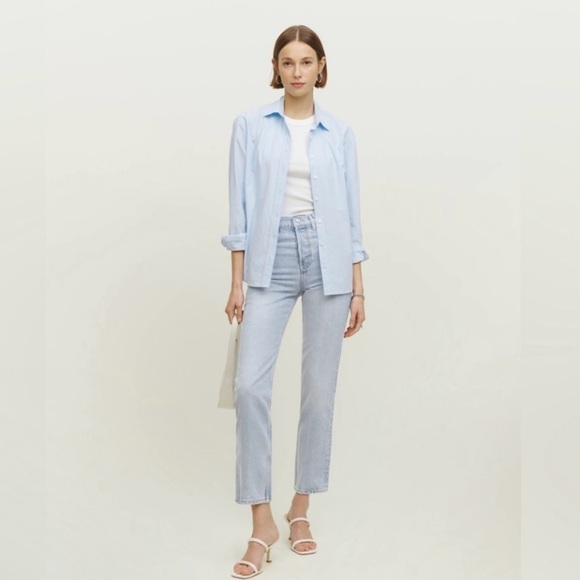 Reformation Cynthia High Rise Straight Rigid Denim Jean Tahoe Light Blue 25P - Picture 1 of 16